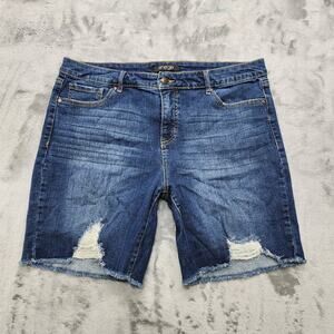 Energie Shorts Womens 15 Juniors Blue Bermuda Destructed Cut Off Hem Dark Wash